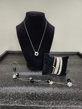 Rhinestone Necklaces One Is 28" And One Is 18" &  Matching Bracelet Set
